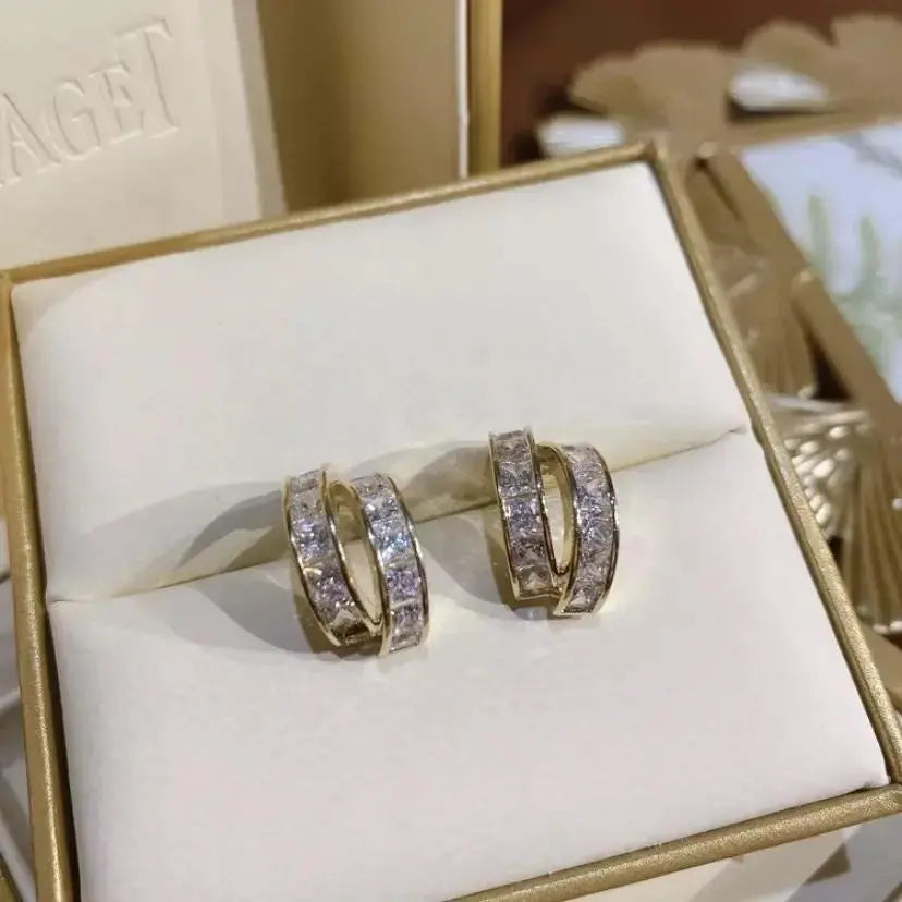 Curved African Diamond Encrusted Double Earrings