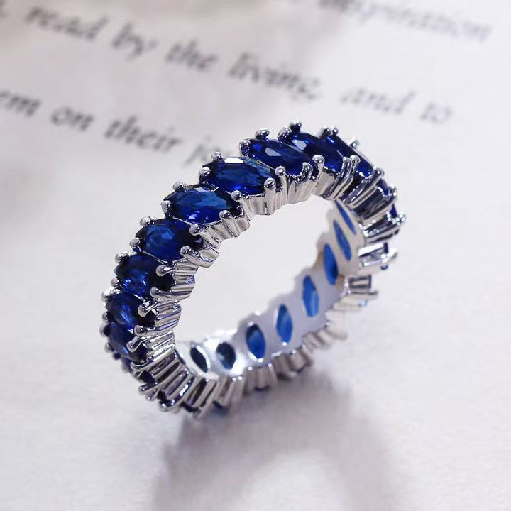 Navy leaf silver tennis ring