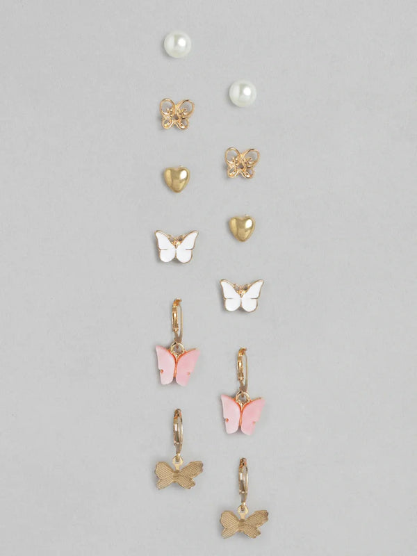 Set of 6 Butterfly Drop Earrings and Studs