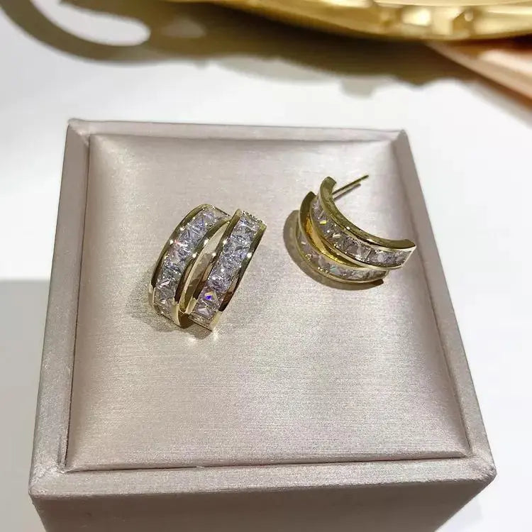 Curved African Diamond Encrusted Double Earrings