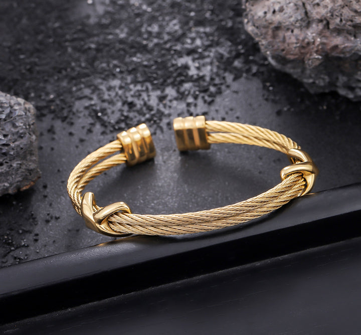 Golden Knot Cable Cuff Bracelet