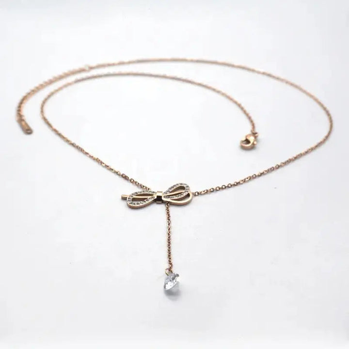 Adjustable Bow Hanging Rose Gold Necklace - Salty Accessories
