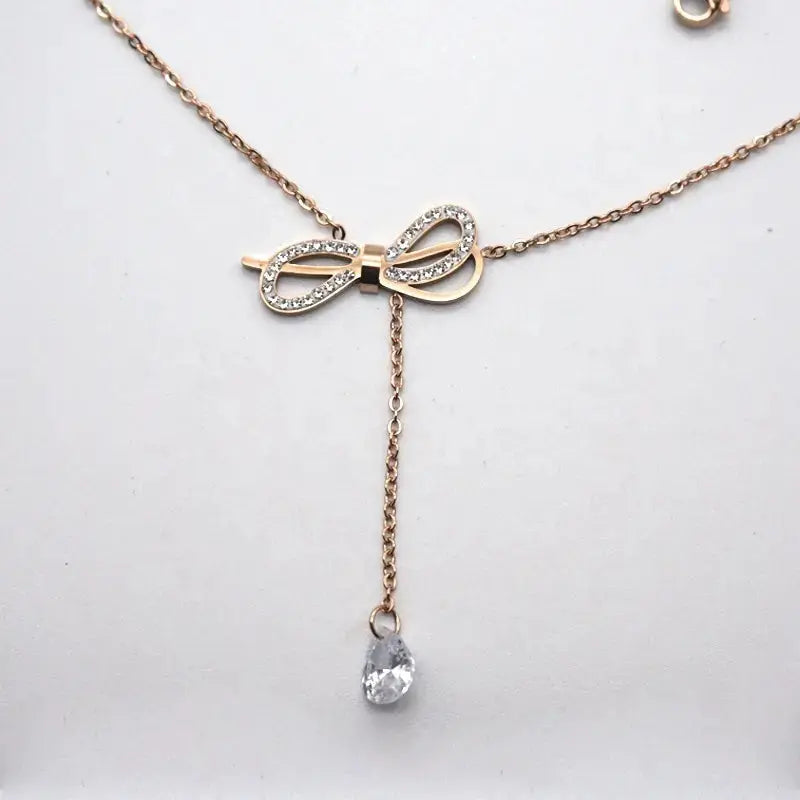 Adjustable Bow Hanging Rose Gold Necklace - Salty Accessories