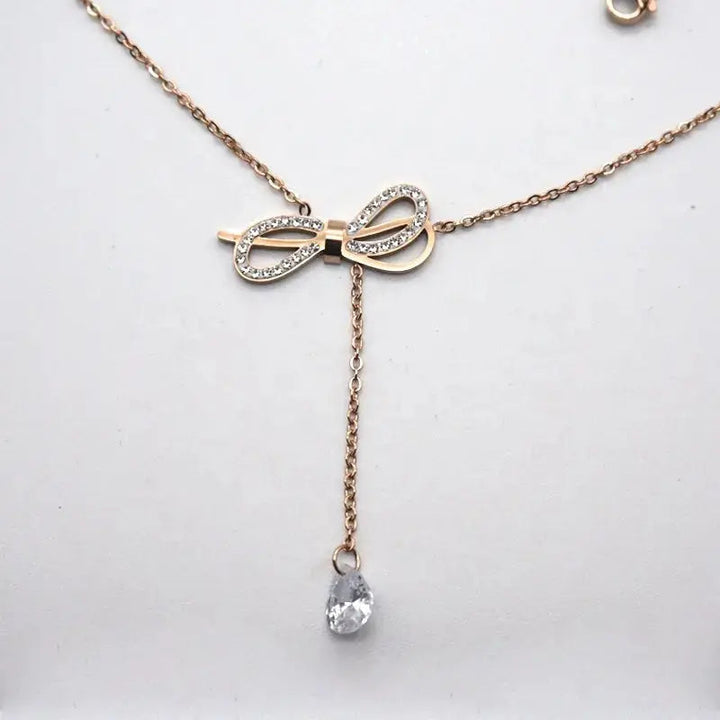 Adjustable Bow Hanging Rose Gold Necklace - Salty Accessories