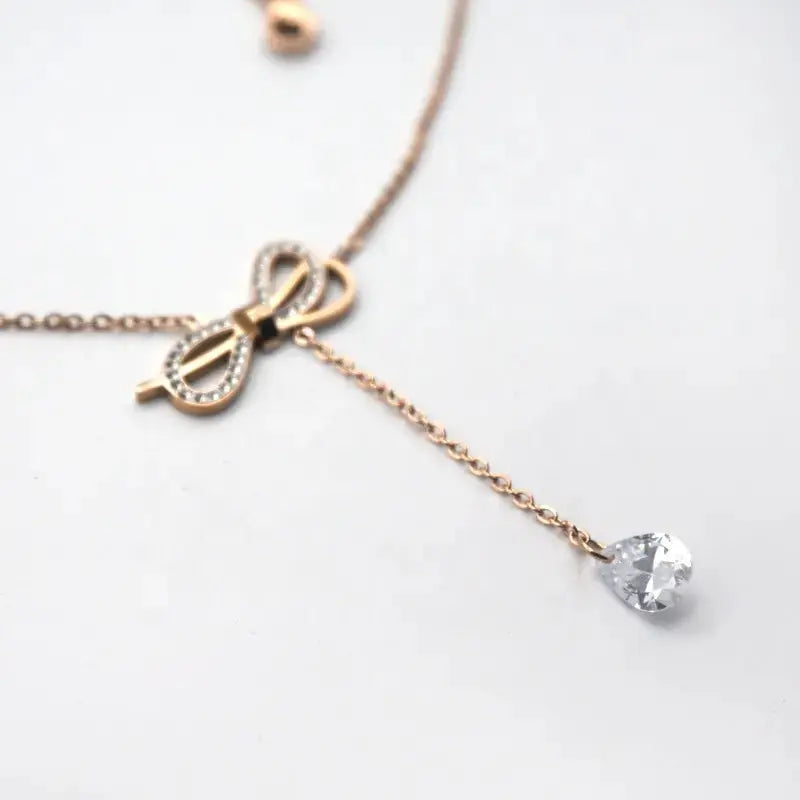Adjustable Bow Hanging Rose Gold Necklace - Salty Accessories