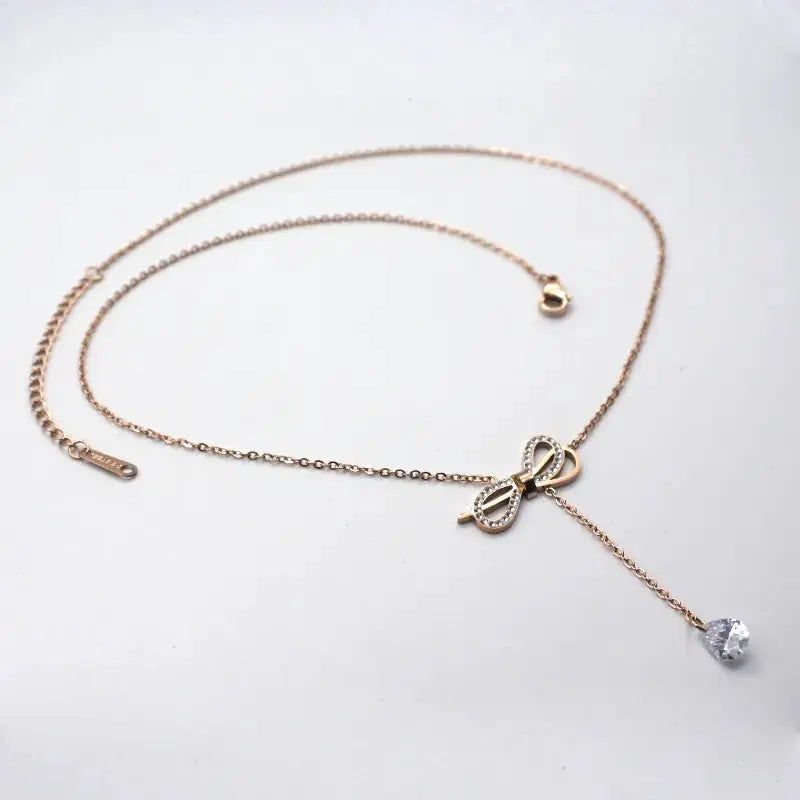 Adjustable Bow Hanging Rose Gold Necklace - Salty Accessories