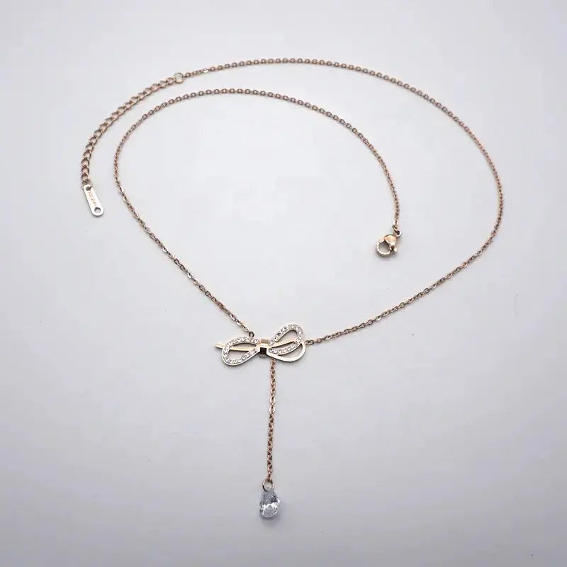Adjustable Bow Hanging Rose Gold Necklace - Salty Accessories