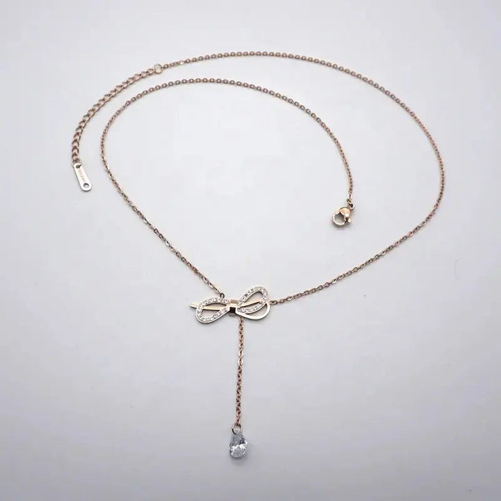 Adjustable Bow Hanging Rose Gold Necklace - Salty Accessories