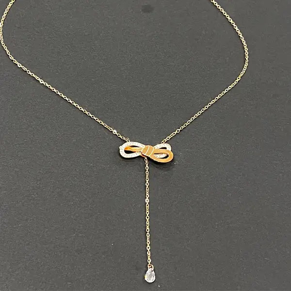 Adjustable Bow Hanging Rose Gold Necklace - Salty Accessories