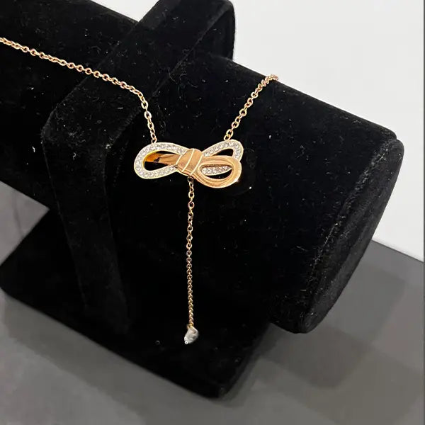 Adjustable Bow Hanging Rose Gold Necklace - Salty Accessories