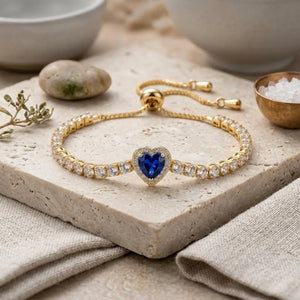 Adjustable Heart Tennis Bracelet - Blue | Salty