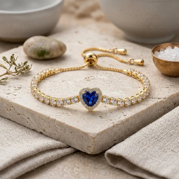 Adjustable Heart Tennis Bracelet - Blue
