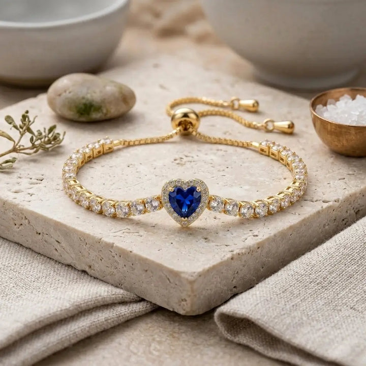 Adjustable Heart Tennis Bracelet - Blue | Salty