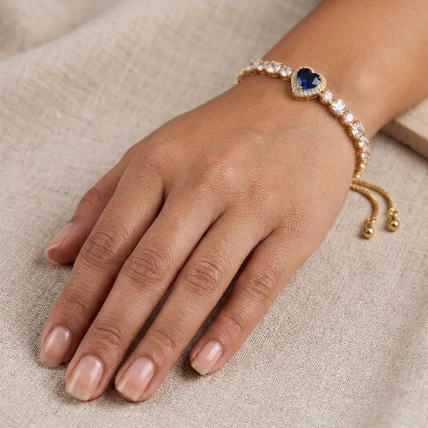 Adjustable Heart Tennis Bracelet - Blue