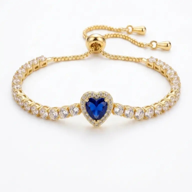 Adjustable Heart Tennis Bracelet - Blue | Salty