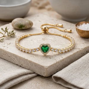 Adjustable Heart Tennis Bracelet - Green | Salty