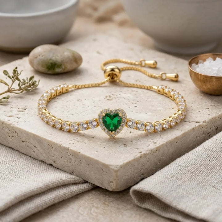 Adjustable Heart Tennis Bracelet - Green | Salty