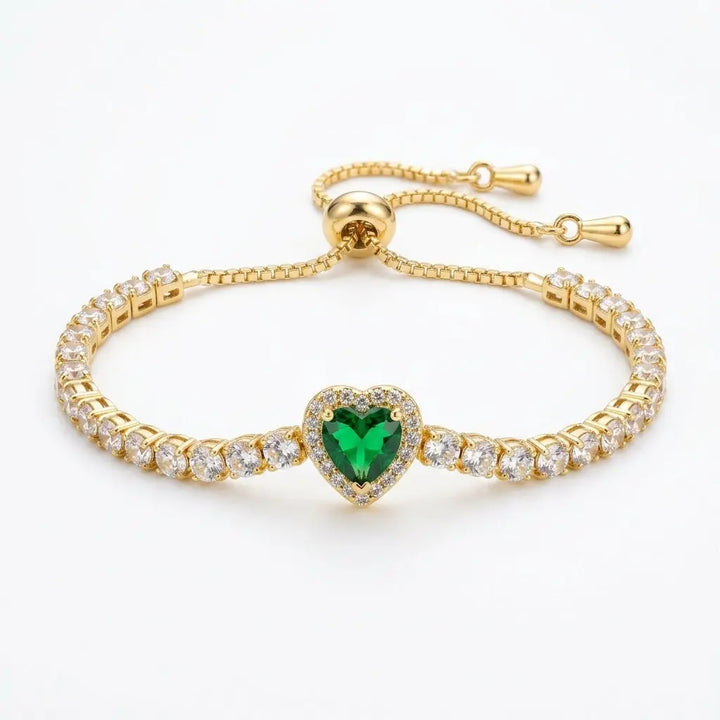 Adjustable Heart Tennis Bracelet - Green | Salty