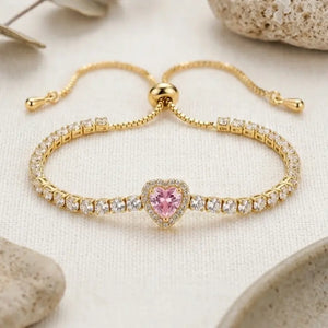 Adjustable Heart Tennis Bracelet - Pink | Salty