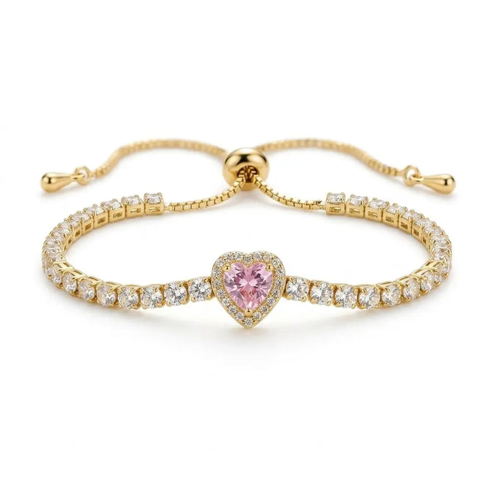 Adjustable Heart Tennis Bracelet - Pink | Salty