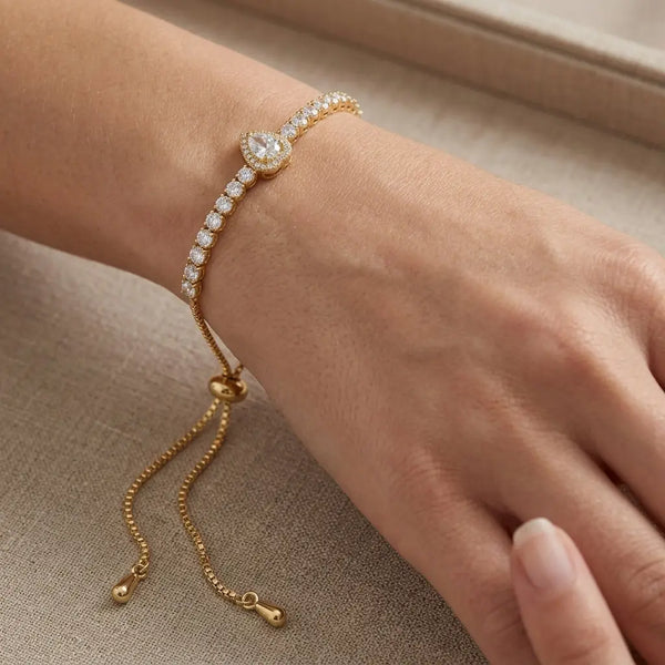 Adjustable Heart Tennis Bracelet - White