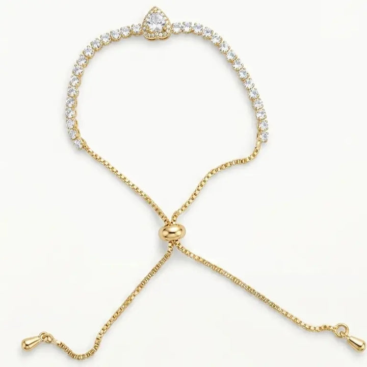 Adjustable Heart Tennis Bracelet - White | Salty