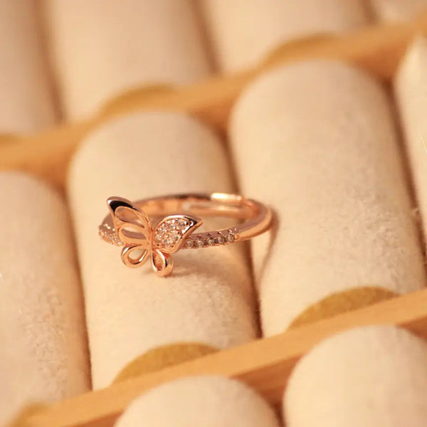 Aesthetic Rose Gold Butterfly Minimal Ring