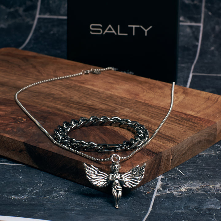 Guardian Wings Pendant and Chain Bracelet Set