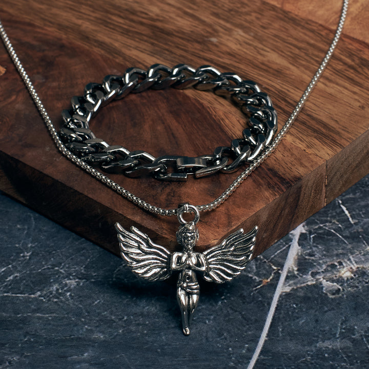 Guardian Wings Pendant and Chain Bracelet Set