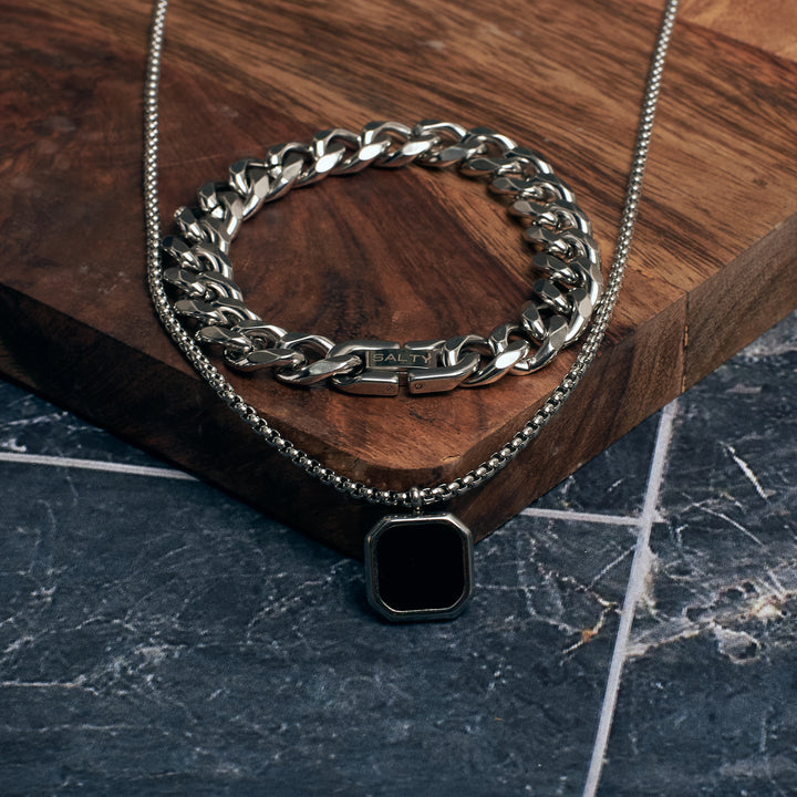 Obsidian Edge Pendant , Chain and Bracelet Set