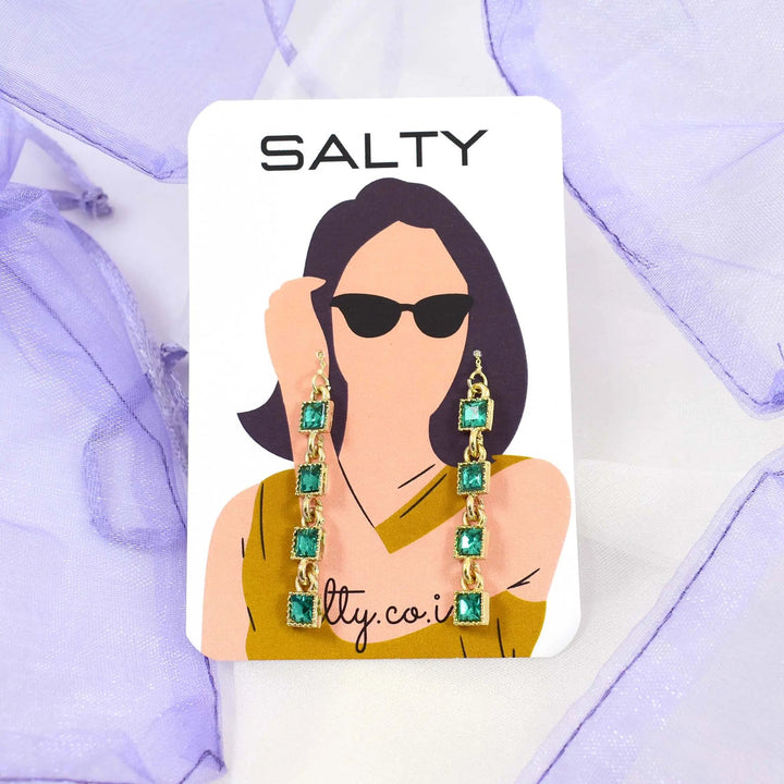 Emerald Gemstone Threader Tassel Drop Earrings