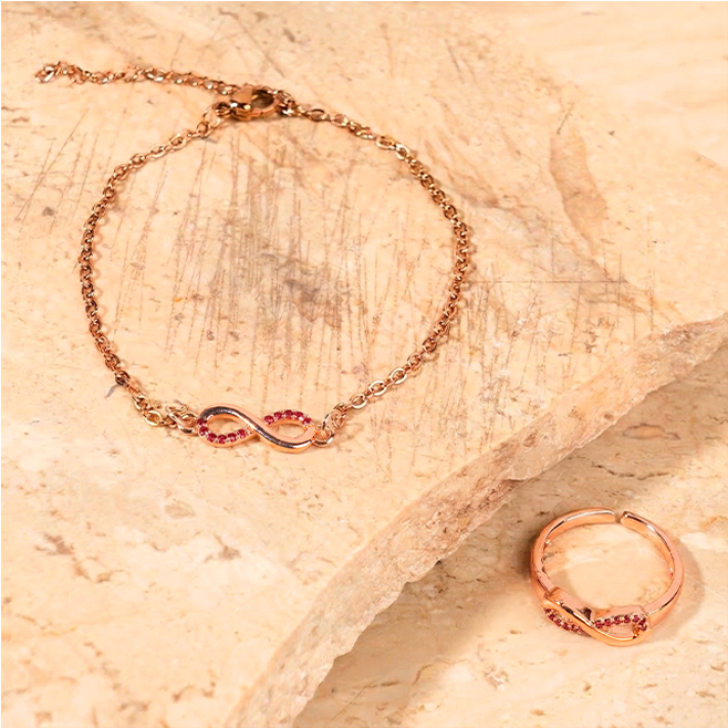 Rosy Infinity Bracelet & Ring Combo