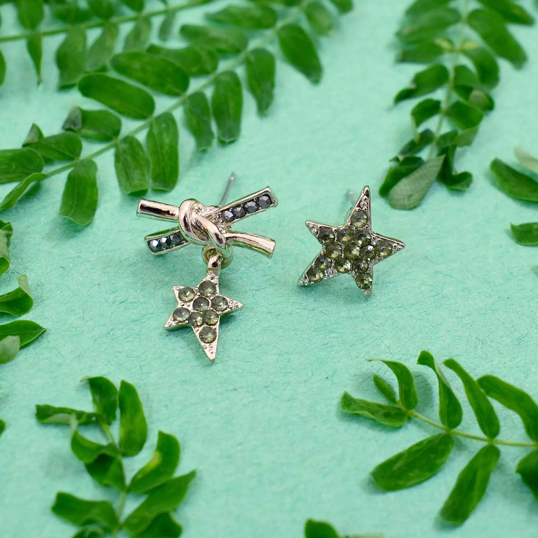 Asymmetric Midnight Green Studded Star Earrings - Salty Accessories