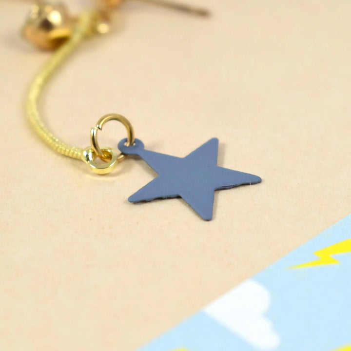 Asymmetrical Clock and Star Long Drop Earrings