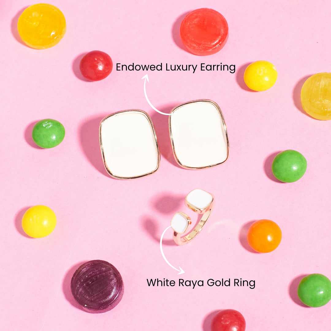 Frosted Enamel Earrings and Ring Charm Duo