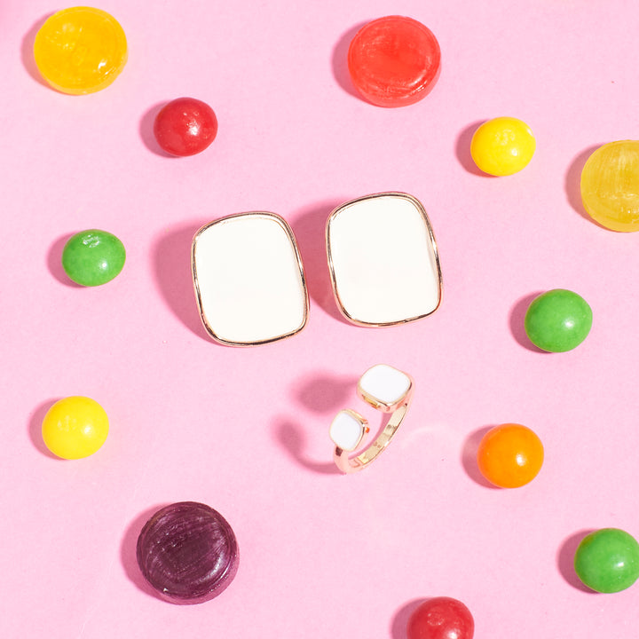 Frosted Enamel Earrings and Ring Charm Duo