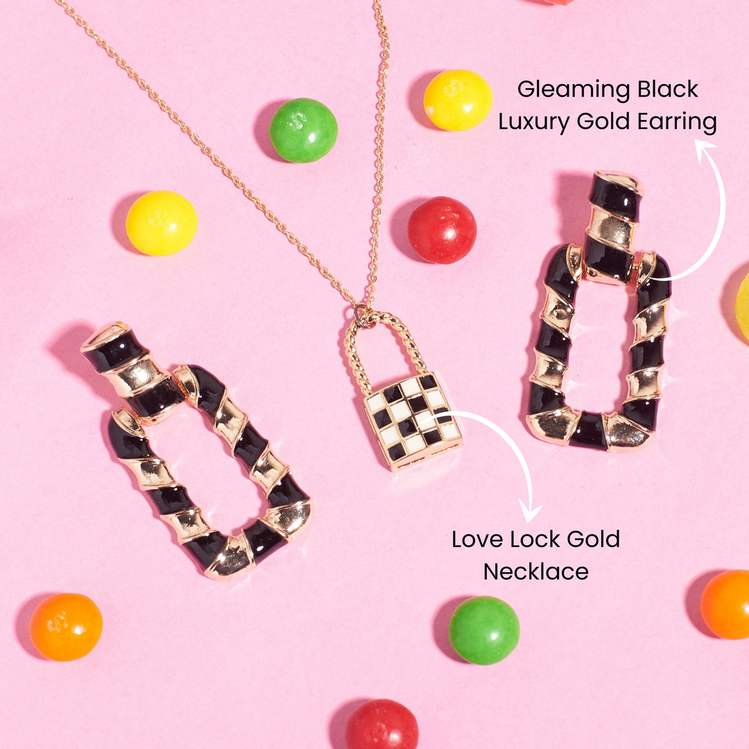 Retro black & White Check Necklace and Earrings Combo
