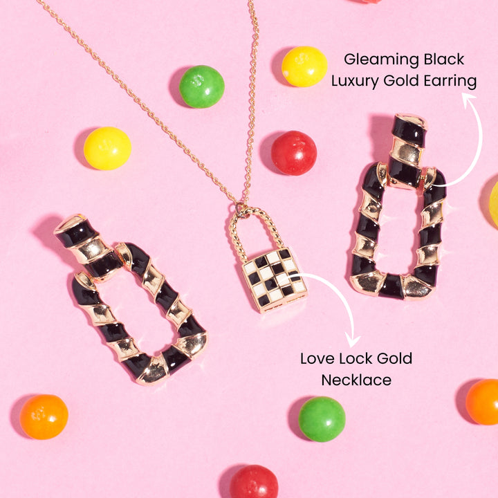 Retro black & White Check Necklace and Earrings Combo