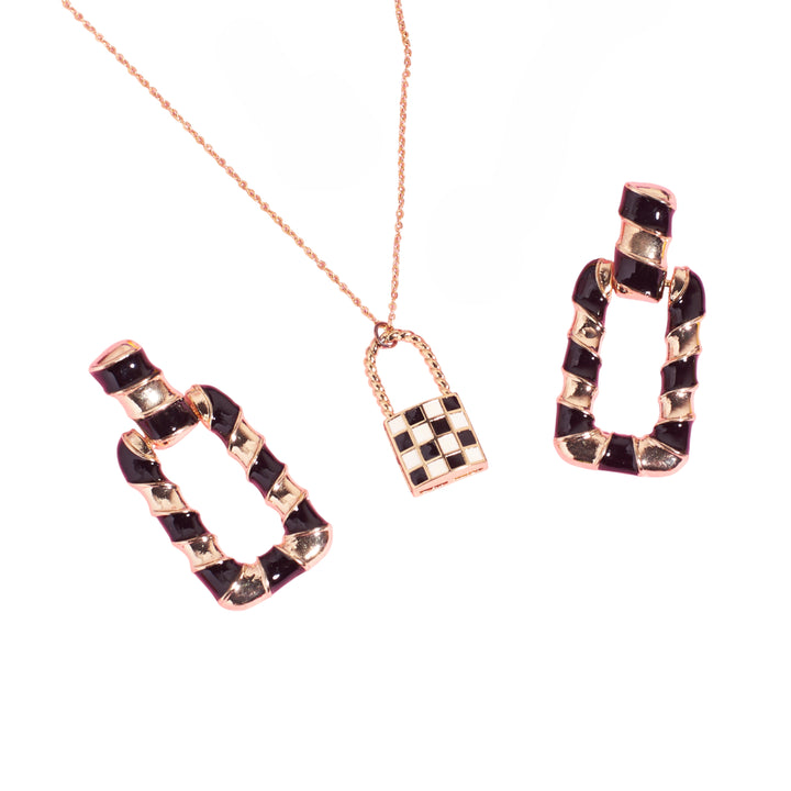 Retro black & White Check Necklace and Earrings Combo