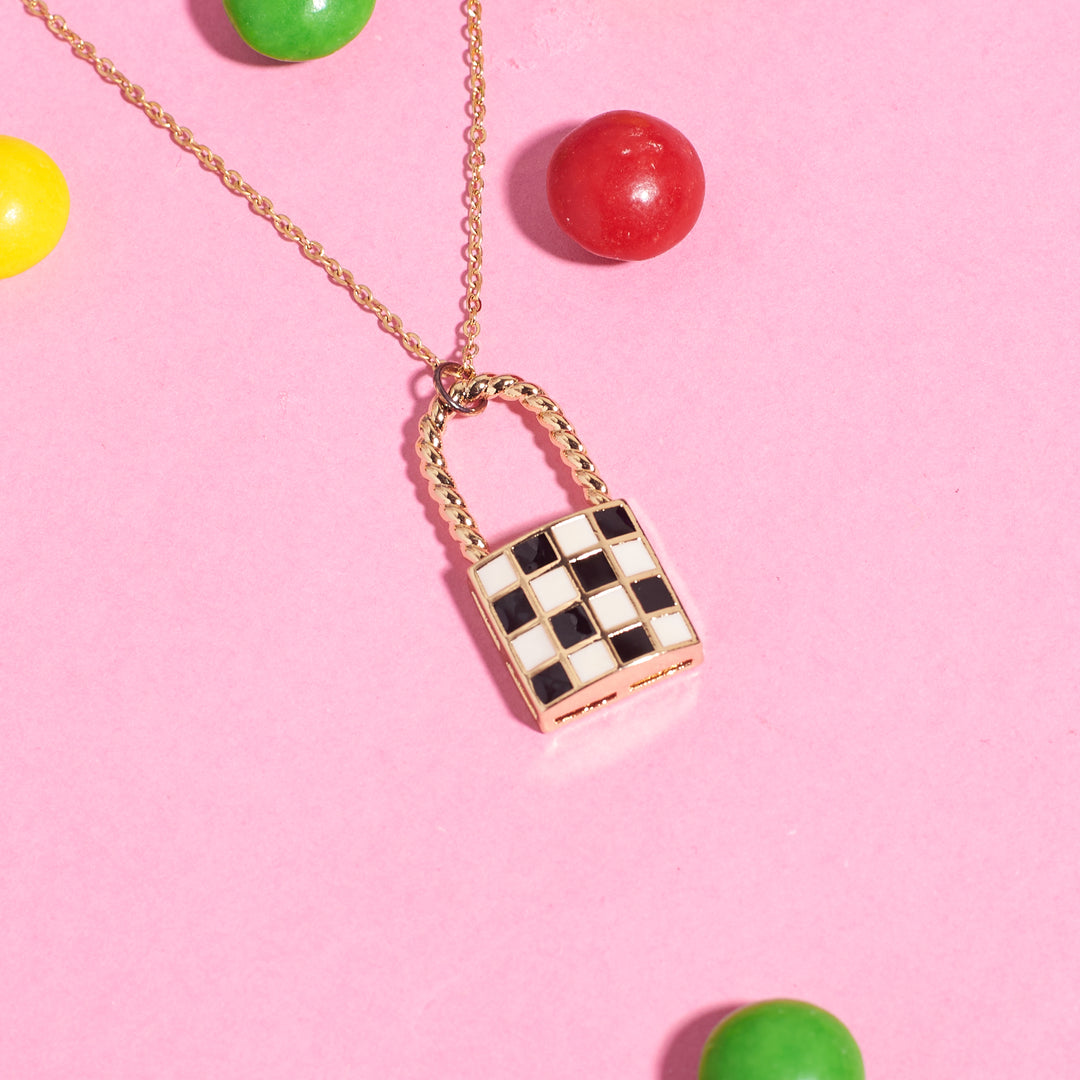 Retro black & White Check Necklace and Earrings Combo
