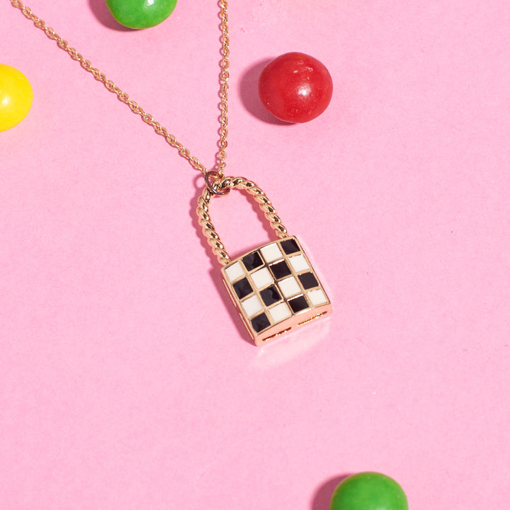 Retro black & White Check Necklace and Earrings Combo