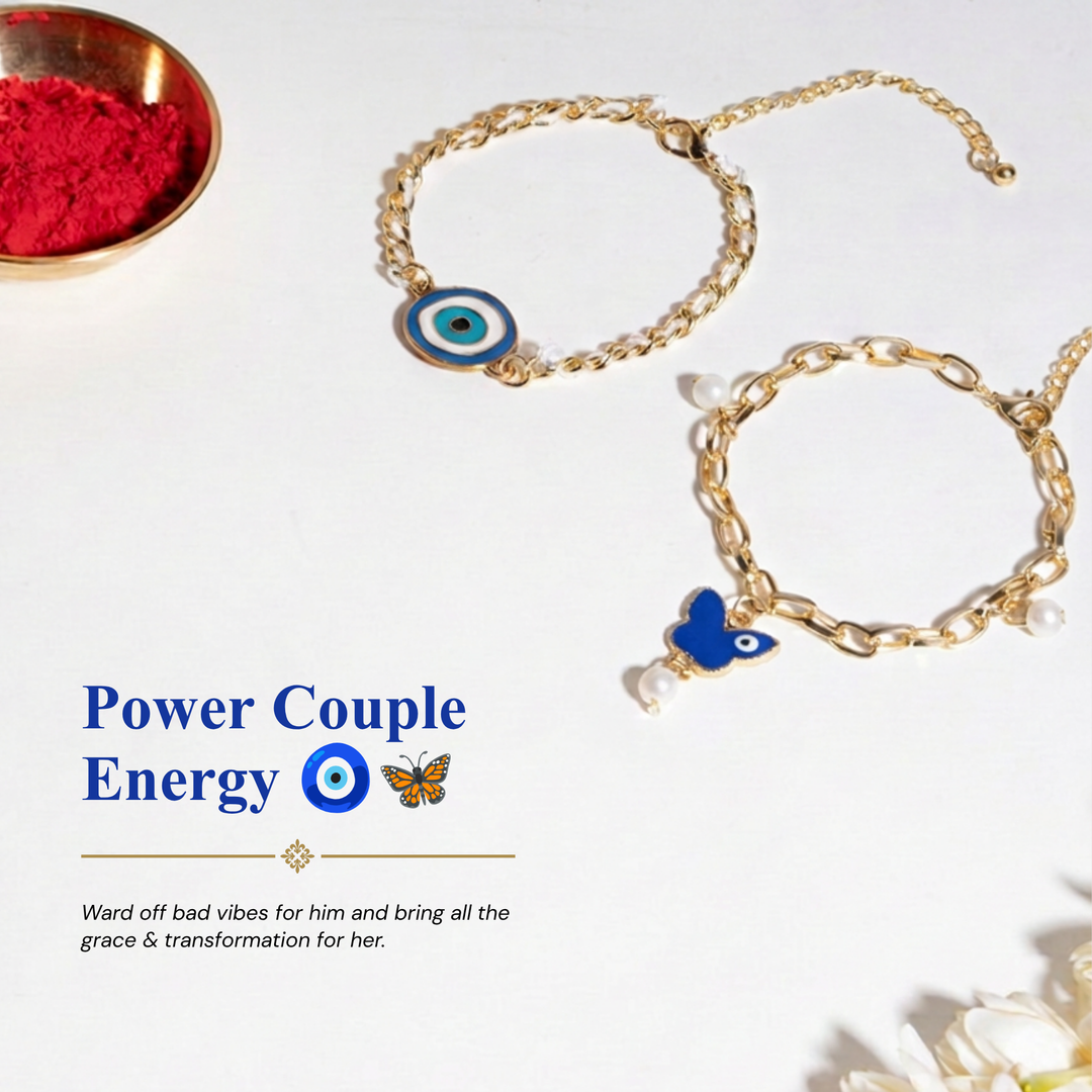 Rangoli Butterfly Evil Eye Rakhi Set for Bhaiya &amp; Bhabhi