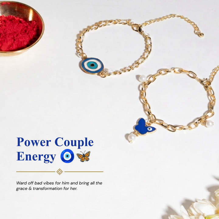 Rangoli Butterfly Evil Eye Rakhi Set for Bhaiya &amp; Bhabhi