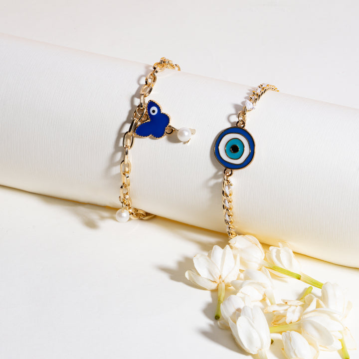 Rangoli Butterfly Evil Eye Rakhi Set for Bhaiya &amp; Bhabhi