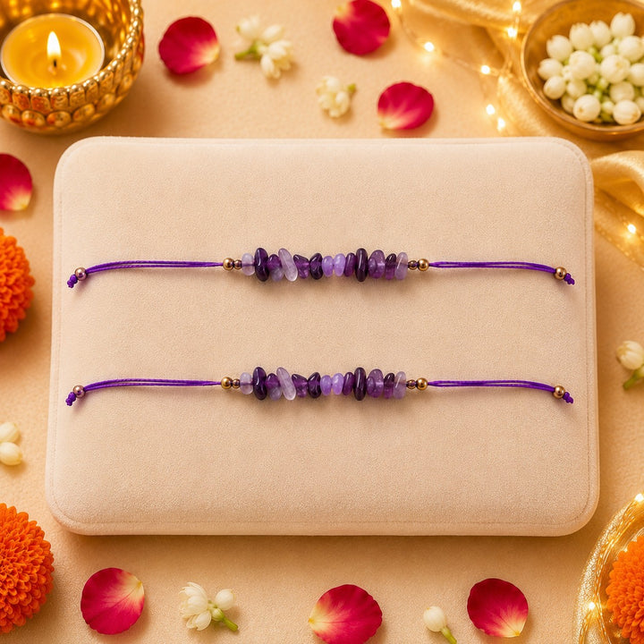 Amethyst Healing Stone Designer Thread Rakhi - Pack of 2