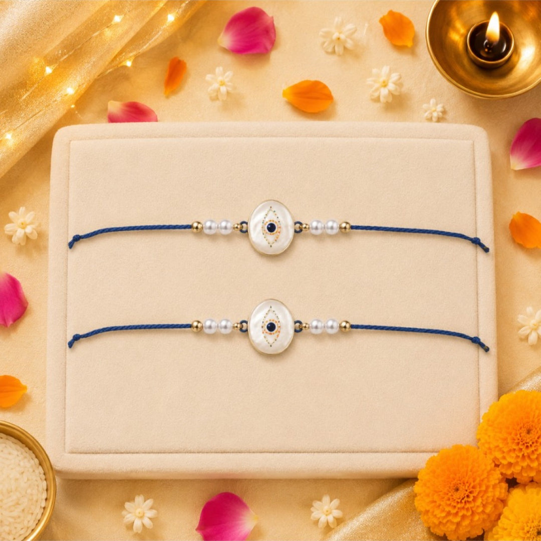 Mens Guardian Gaze Pearl Evil Eye Designer Thread Rakhi for Brother - Pack of 2