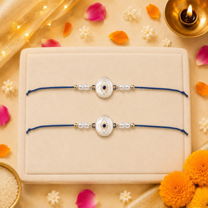 Mens Guardian Gaze Pearl Evil Eye Designer Thread Rakhi for Brother - Pack of 2