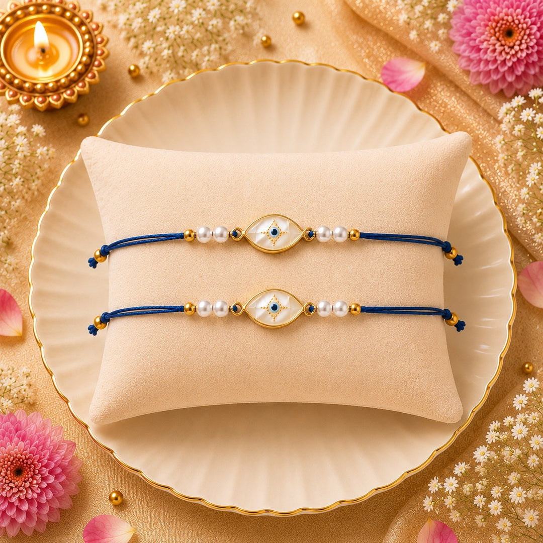 Talisman Pearl Evil Eye Designer Thread Rakhi - Pack of 2
