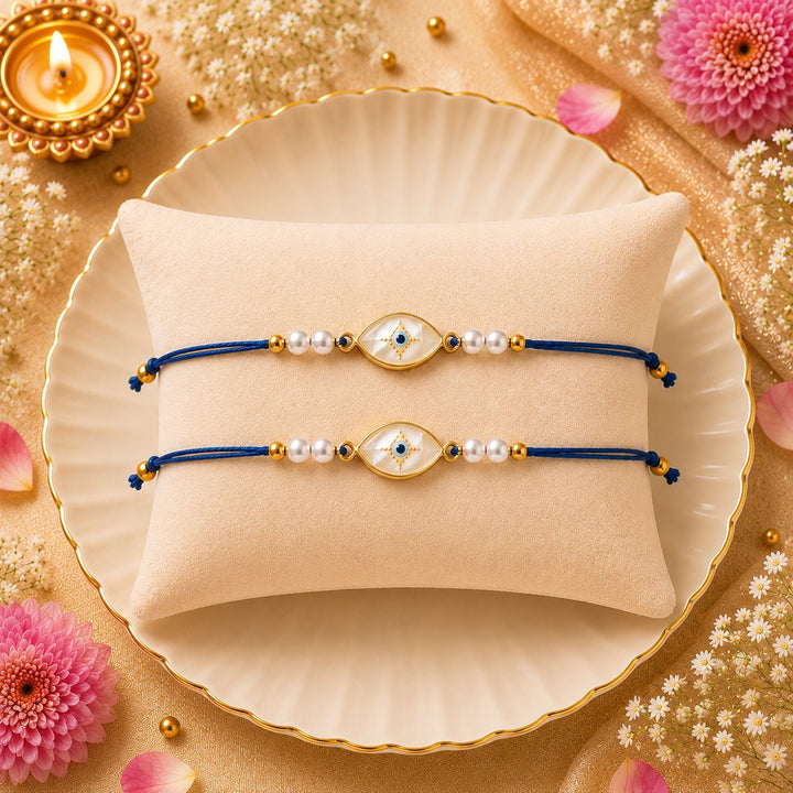 Talisman Pearl Evil Eye Designer Thread Rakhi - Pack of 2