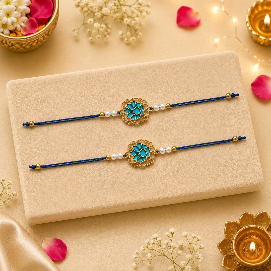 Men Tranquil Lotus Pearl Designer Thread Rakhi - Pack of 2